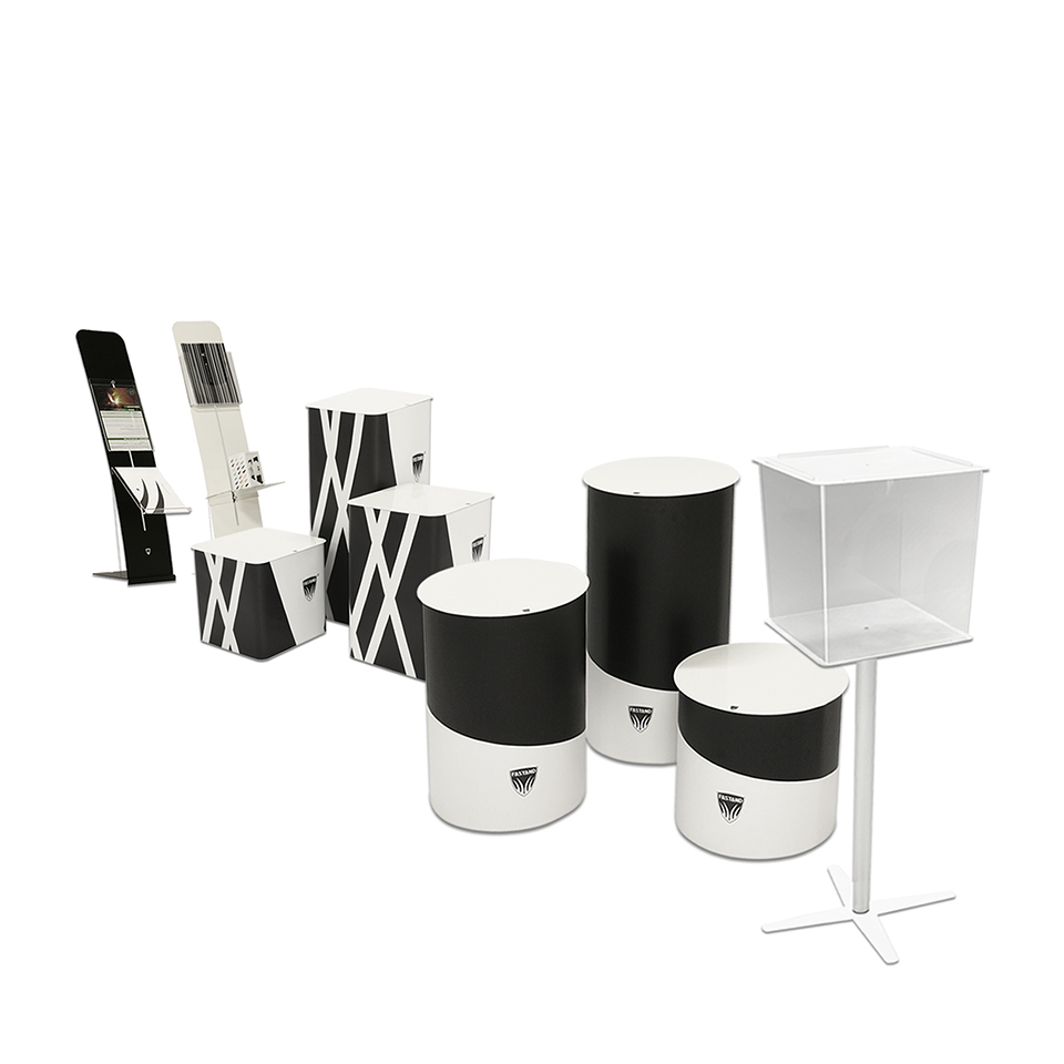 tutti-pulsante Range of portable roll-up displays