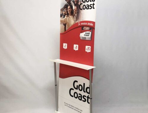 Roll‑up display stand with shelf